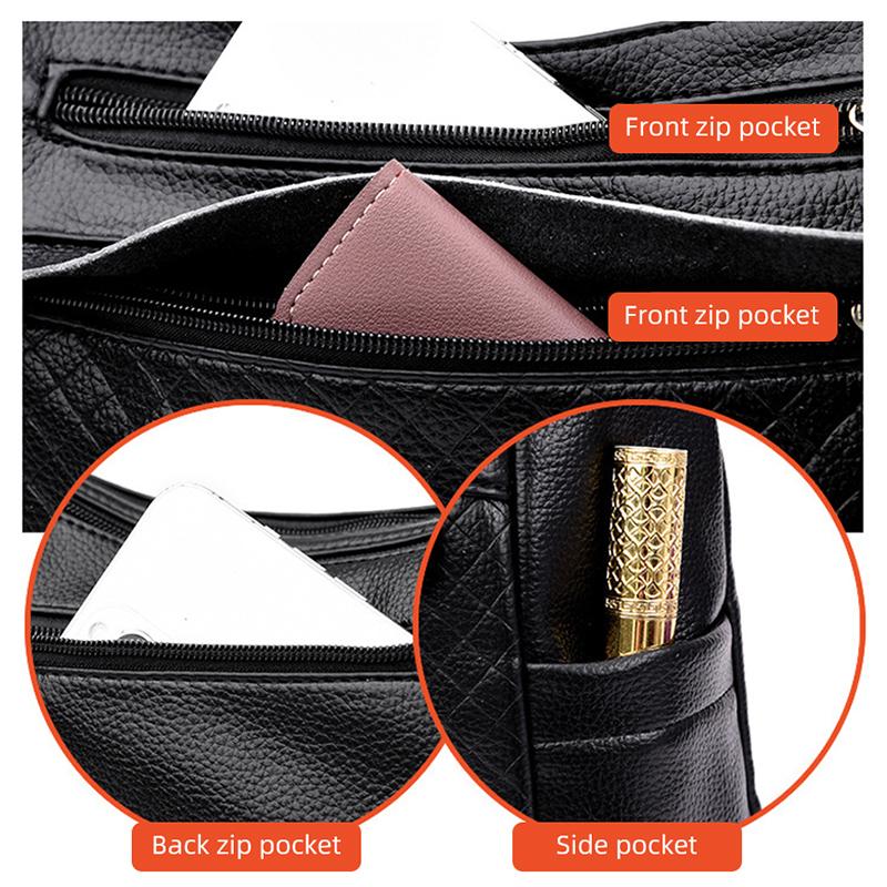 Middle-aged Handbag Embossed Diamond Pattern Shoulder Bag 2025 New Multi-layer Soft Leather Solid Color Large-capacity Multi-pocket Crossbody Bag