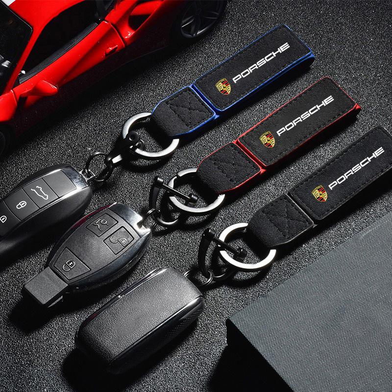 Suede Keychain Car Key Ring Anti-Loss Pendant Keyring For Porsche Cayenne Panamera Macan 911 718 Taycan Boxster Cayman 918 Pajun ukrs60