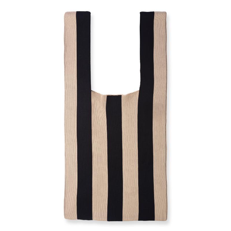Knitted Fabric Women Handbag Stripes Design Eco Small Shopping Bag Decoration Purse Contrast Colors Woolen Cloth Tote For Ladies