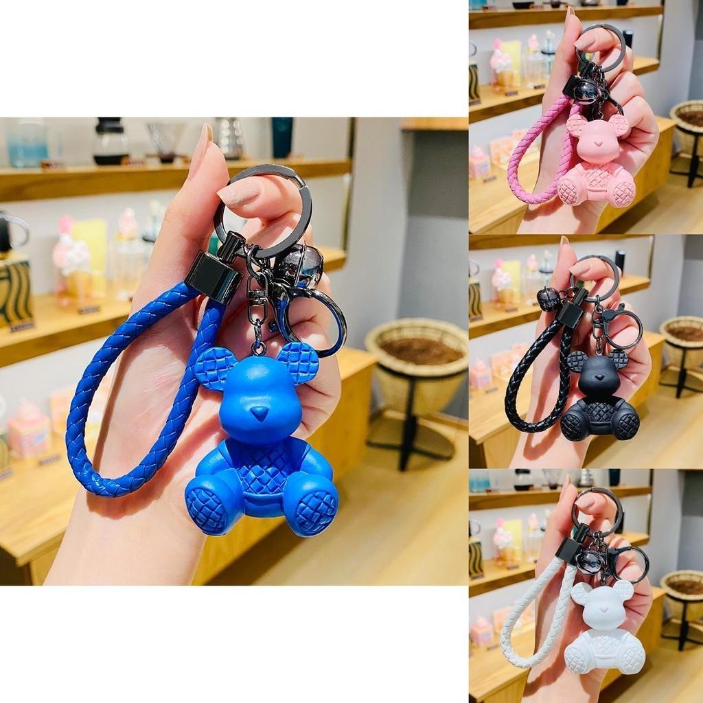 Adorable Plaid Bear Keychain Resin Material Unique Car Bag Decoration Gifts