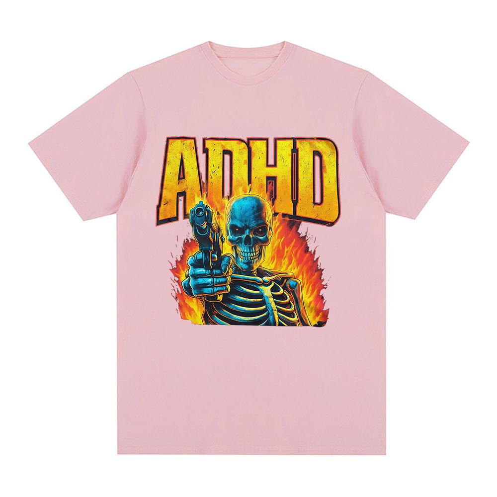 Autism ADHD Funny Skeleton Meme Tshirts Men Women Clothing Vintage Gothic Short Sleeves Tshirt Cotton Summer Oversized T Shirt