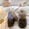 Warm and heightened thick-soled bag head, plush fashion, fluffy shoes, fashion snow boots, cotton slippers, one pedal