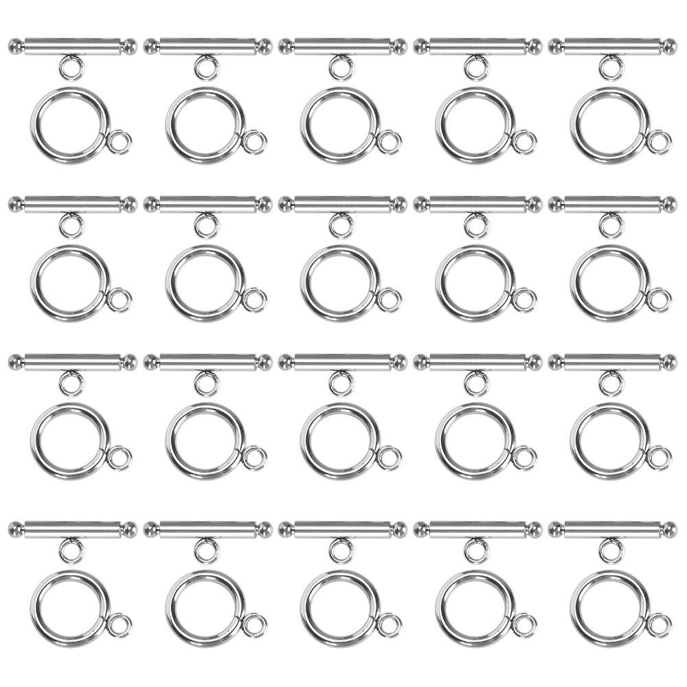 

20 Set Silver Necklace Toggle Clasps Round T-Bar Jewelry Clasps Bracelet Making