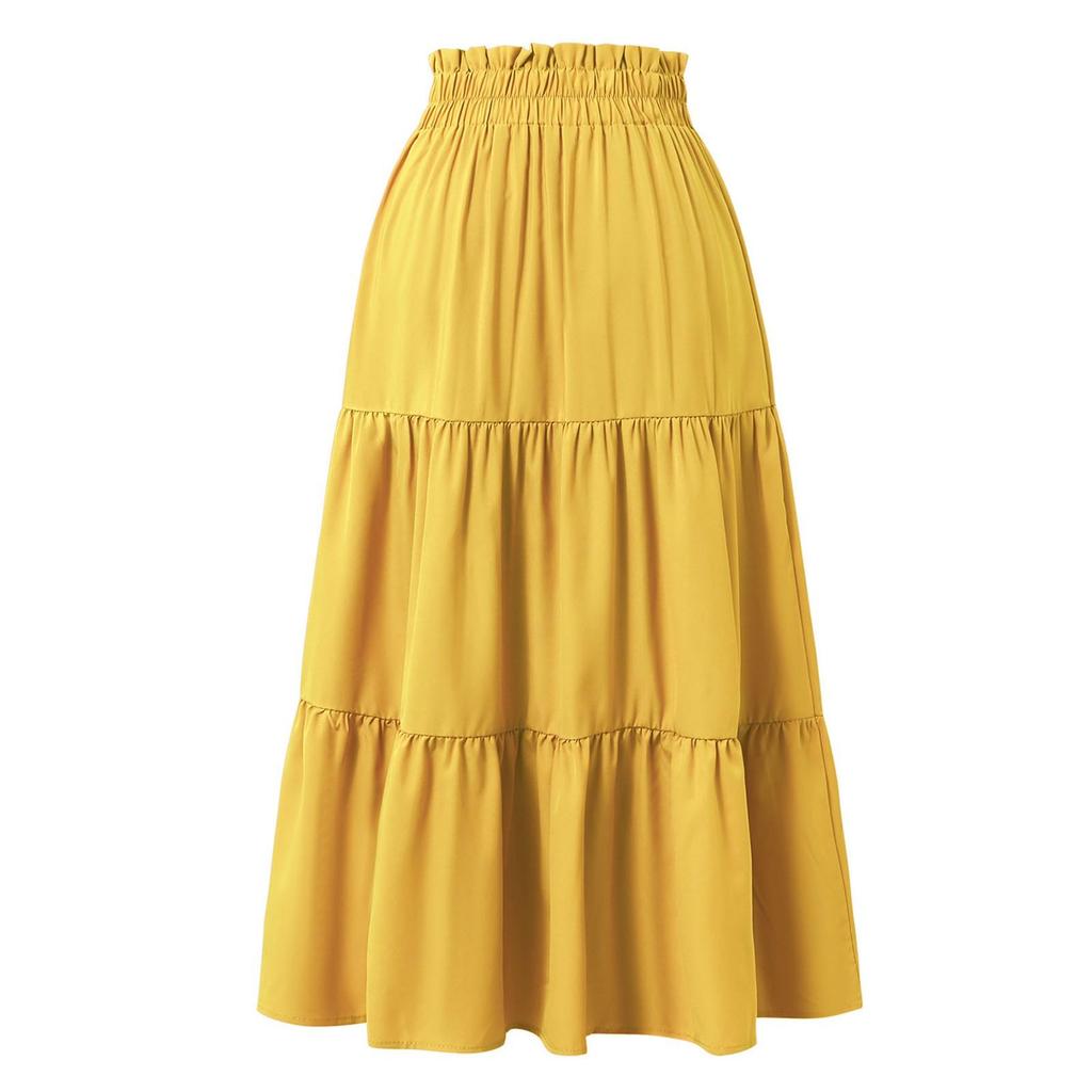 Moda Feminina Cor Sólida Renda Floral Cintura Elástica Solta Saia Longa