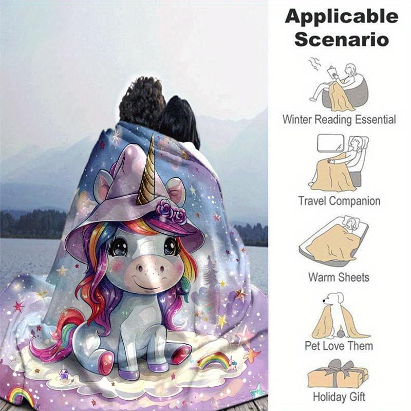 1pc Unicorn Printing Lightweight Flannel Blanket, Comfortable and Warm Blanket, for Camping Sofa Bed and Couch Office, Suitable for Gift Blan
