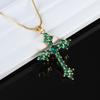 Fashionable and Exquisite Red Green Crystal Zirconia Cross Pendant Necklace for Ladies Elegant Party Christmas Gift