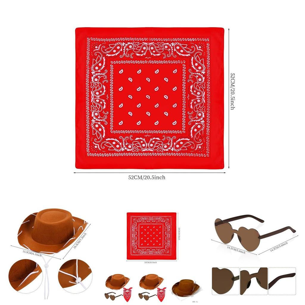 Kids Western Cowboy Hat Glasses Bandana Costume Set With Cotton Fabric For Party Dressup