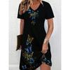 Large Size Women's Summer Casual Dress, Short Sleeved V-neck Floral Print Dress
