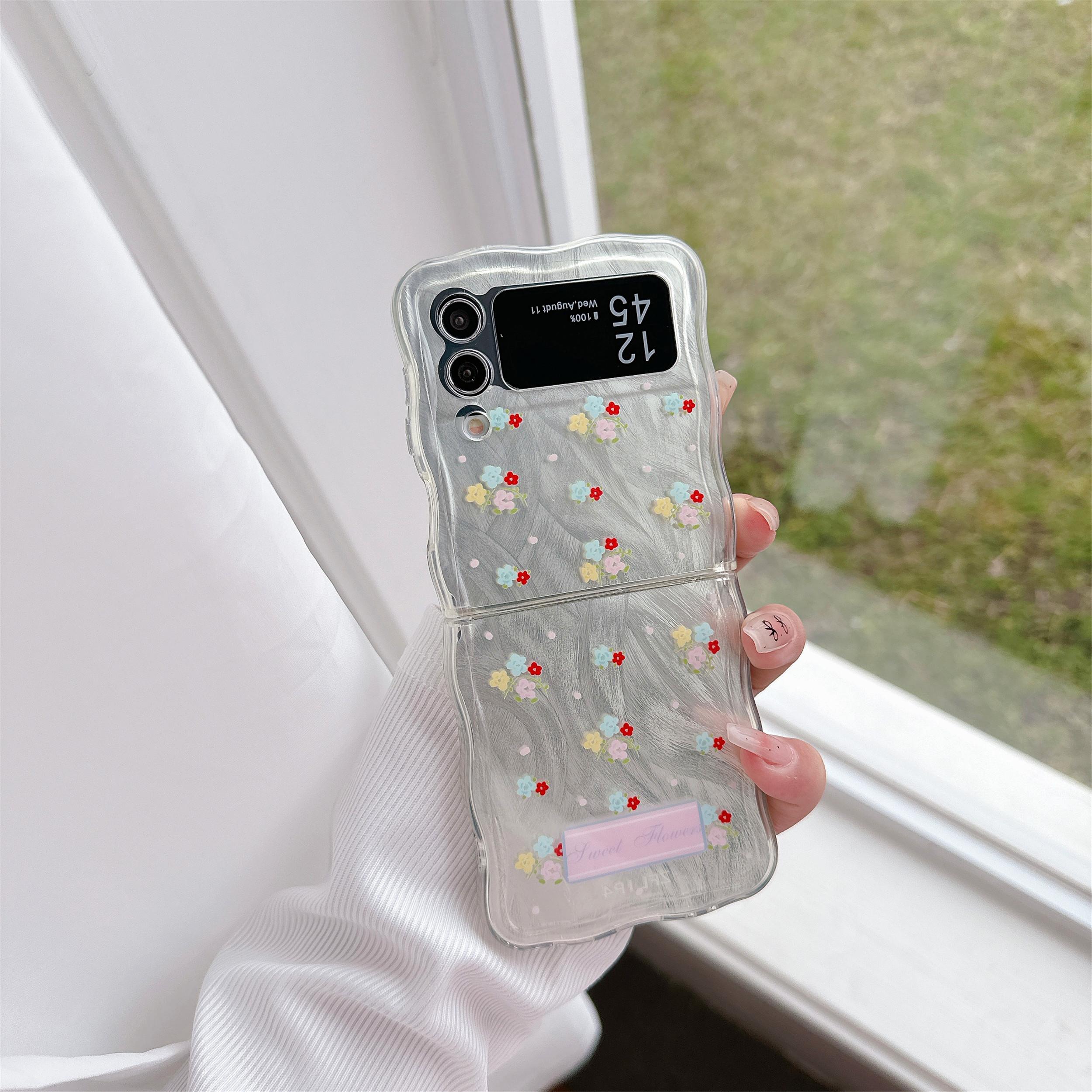 

For Samsung Galaxy Z Flip4 5G Case Pattern Printing TPU Phone Cover Wave Edge Pink Dot Butterfly
