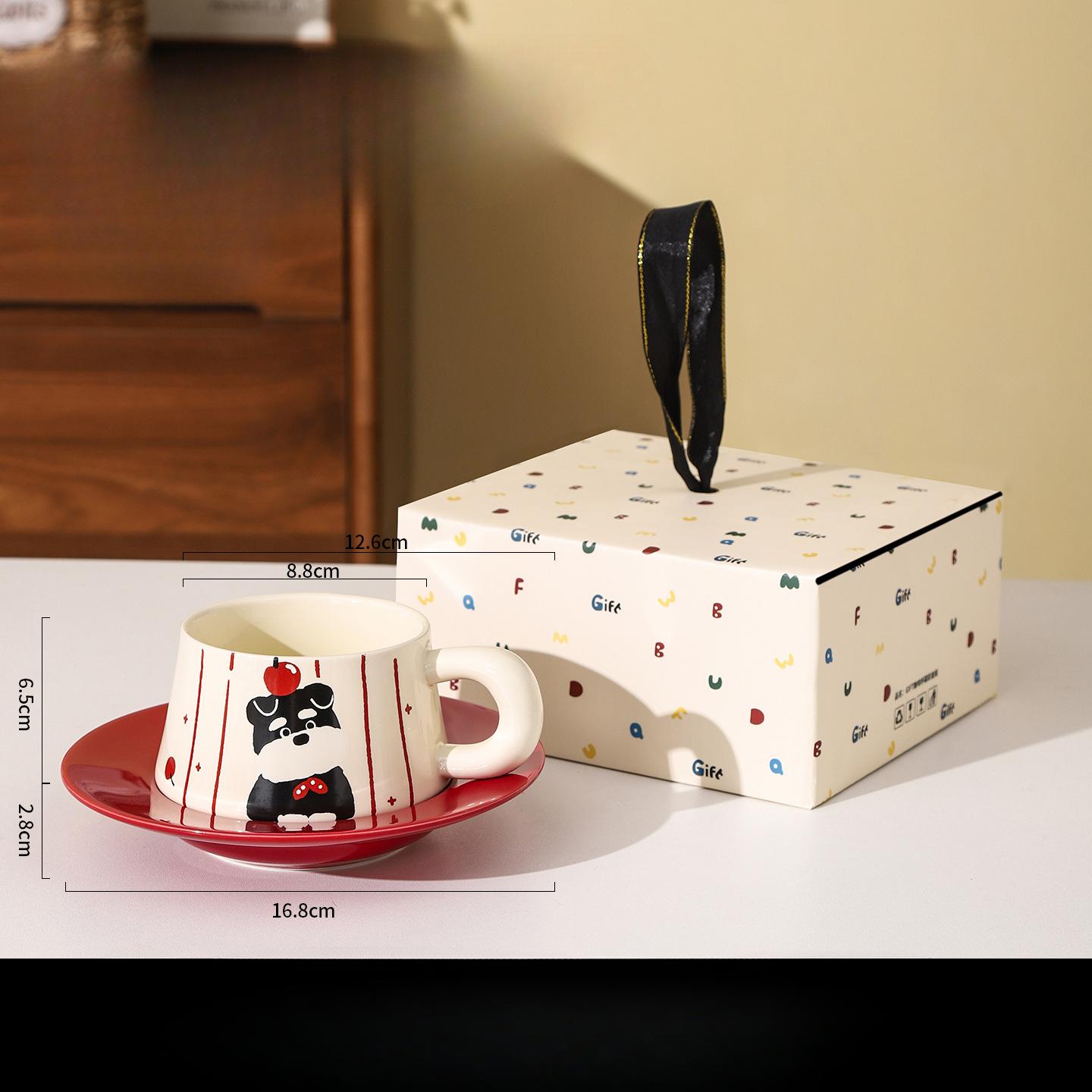 

Милая керамическая кофейная чашка с блюдцем, подарок на выпускной, набор сувениров на праздник, чашка с мультяшным щенком, чашка для воды 250ml
