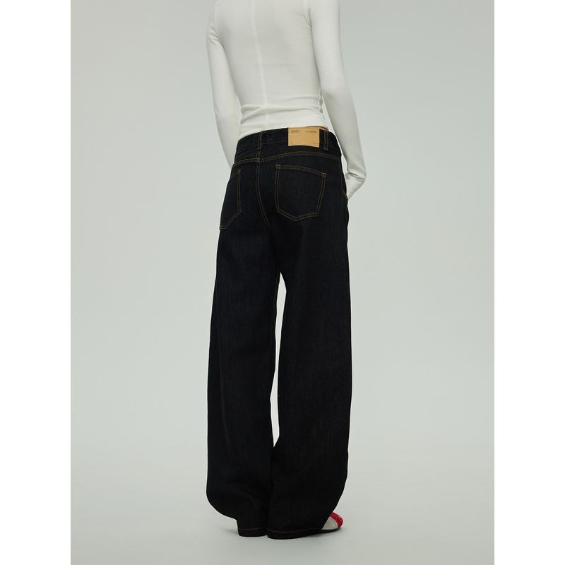 Black of Exit American Street Style Raw Denim Jeans Spring and Autumn Casual Straight-Leg Denim Pants for Men and Women