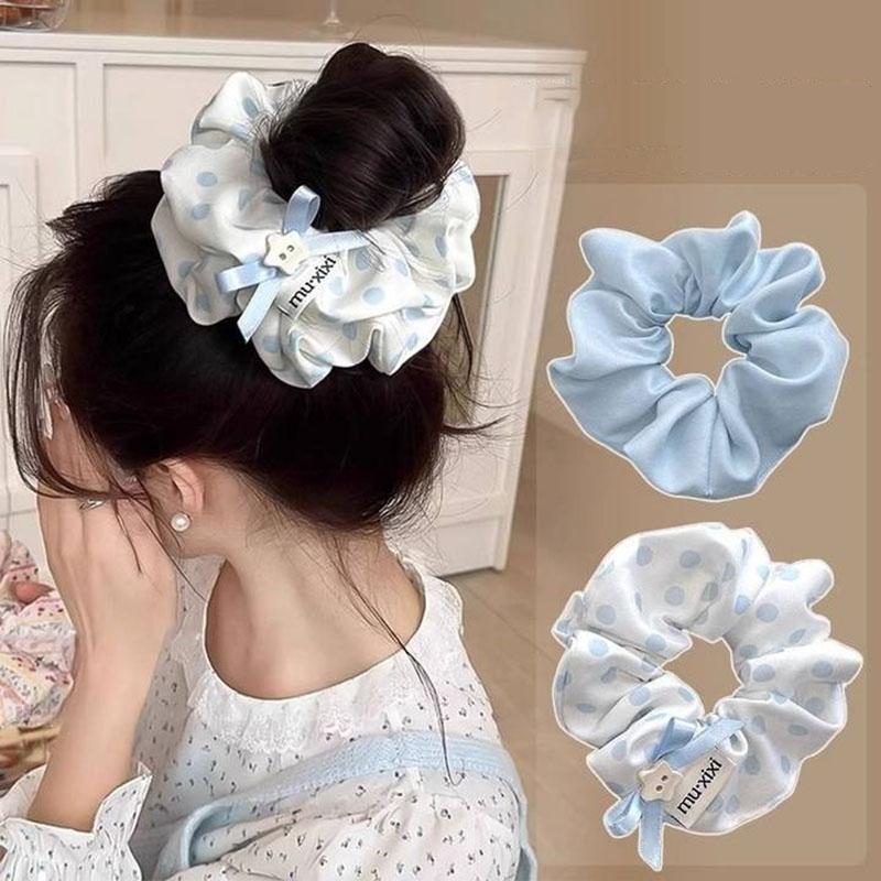 Korean Dot Print Hair Ropes Scrunchies Headband Girls Elegant Elastic Rubber Band Hair Loop Tie for Women Ponytail Hair Ornament