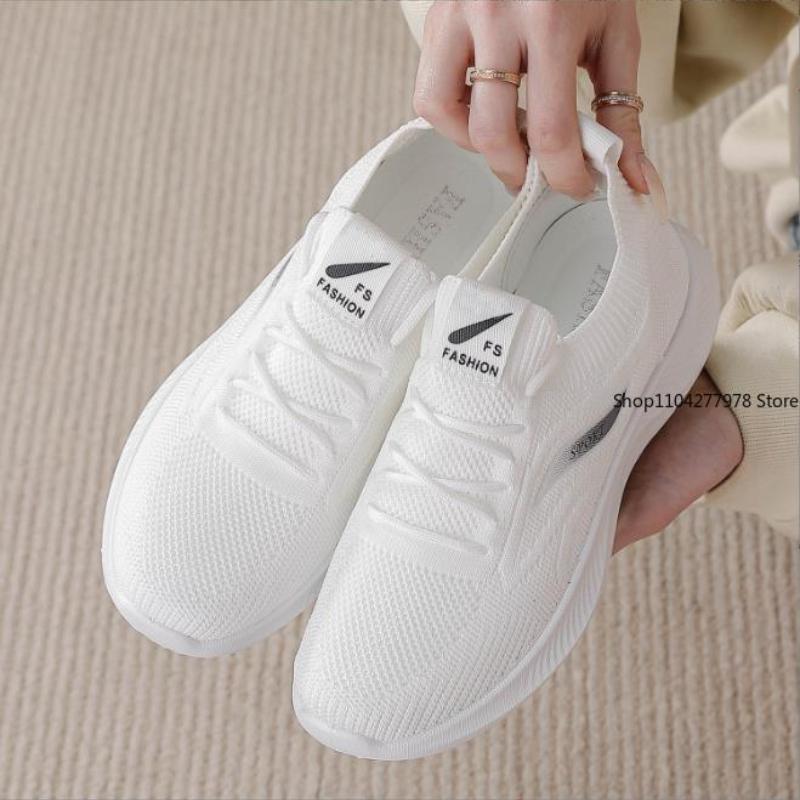 

Модная весенняя белая повседневная обувь дышащая нескользящая обувь для ходьбы женская обувь для улицы 2025 удобная модная кроссовка на шнуровке 40 белый