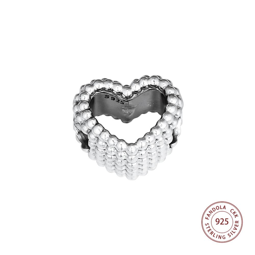 925 Sterling Silver Beaded Heart Charms Beads for Jewelry Making Fit Original Bracelets
