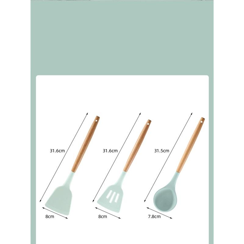 Food Grade Silicone Kitchenware 12 Piece Set High Temperature Resistant Wooden Handle Set With Storage Tube Kitchen Tools