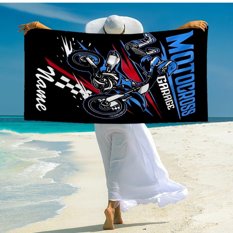 Serviette de plage ultra-douce personnalisée avec thème motos tout-terrain, Idéale pour la piscine - Camping, Plongée - Essentiel de voyage parfait, Serviette de plage vibrante.