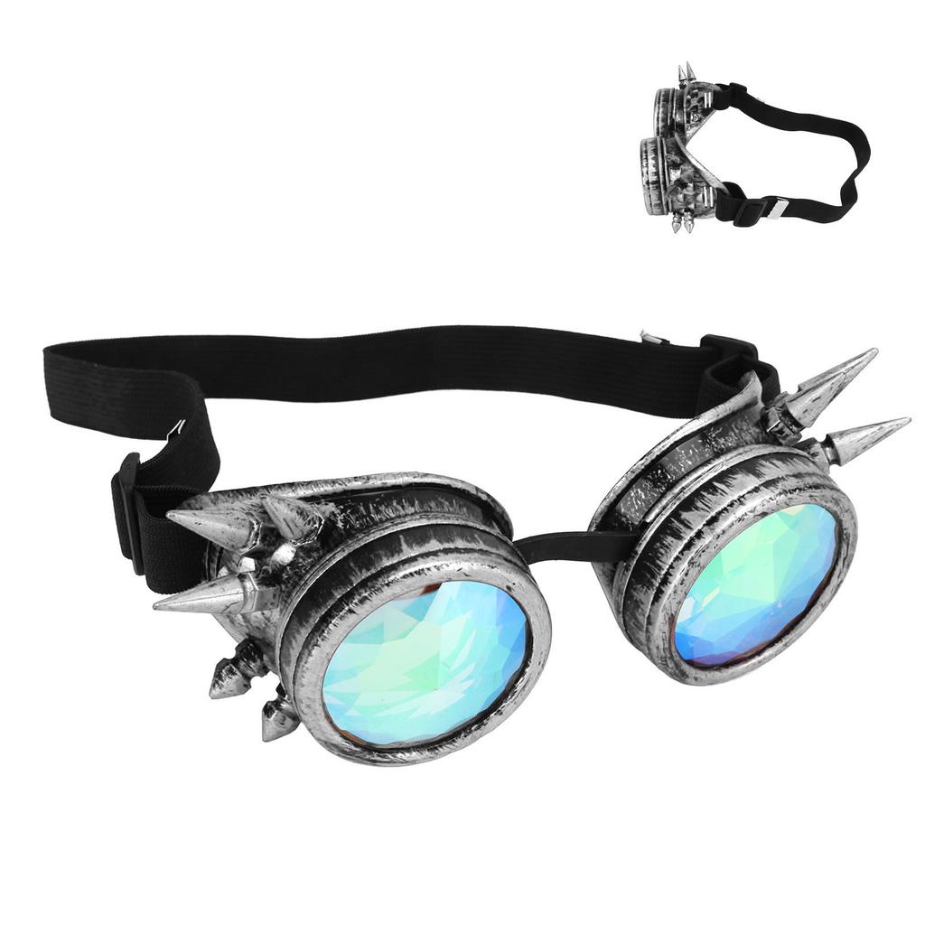 Halloween Kaleidoscope Rave Goggles Rainbow Crystal Lenses Adjustable Trippy Psychedelic Steampunk
