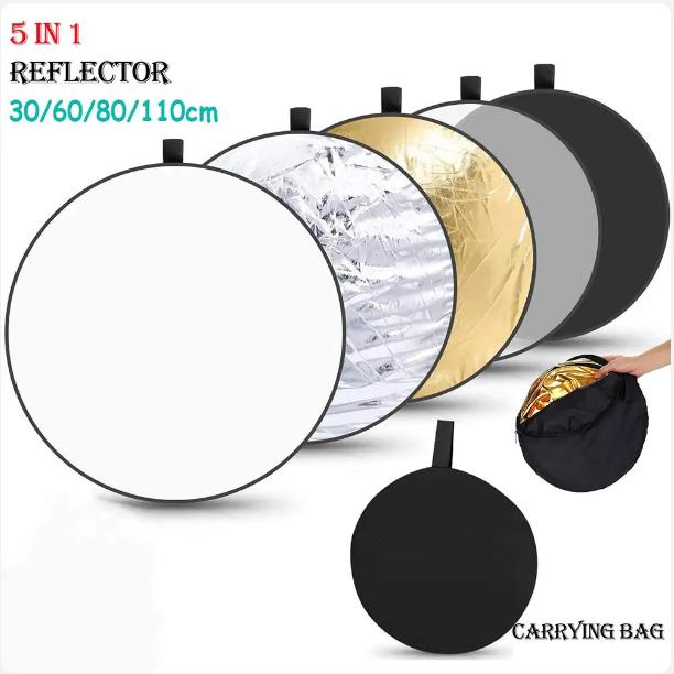 Diffuseur de lumière portable 5 en 1 pour studio photo d'extérieur, 60 cm, 80 cm, 110 cm, réflecteur pliable