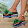 Flower Wedges Sandals for Women Plus Size Rainbow Thick Bottom Slippers Woman 2025 Summer Lightweight Chunky Platform Flip Flops