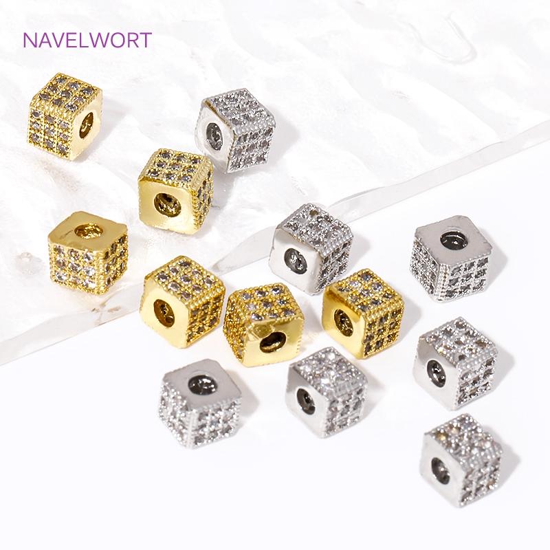 Luxury 18K Gold Plated Brass Pave Zircon Square Spacer Beads For Bracelet Making,Beads Separators,DIY Jewelry Making Findings
