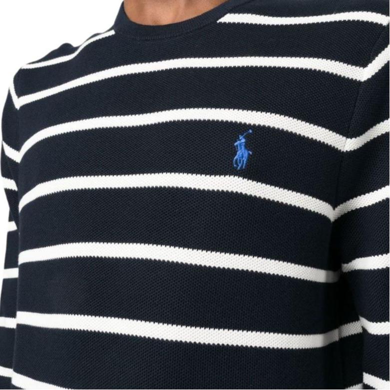 Polo Ralph Lauren Ss23 Striped Small Logo Printed Crewneck Sweatshirt Men Sweatshirt Black 710899202-001