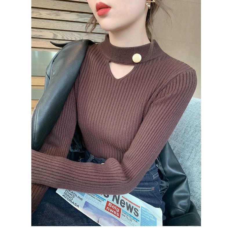 

DAFIFY Женская мода повседневная осень-зима однотонный принт длинный рукав полуводолазка свитера Size: One Size темно-коричневого