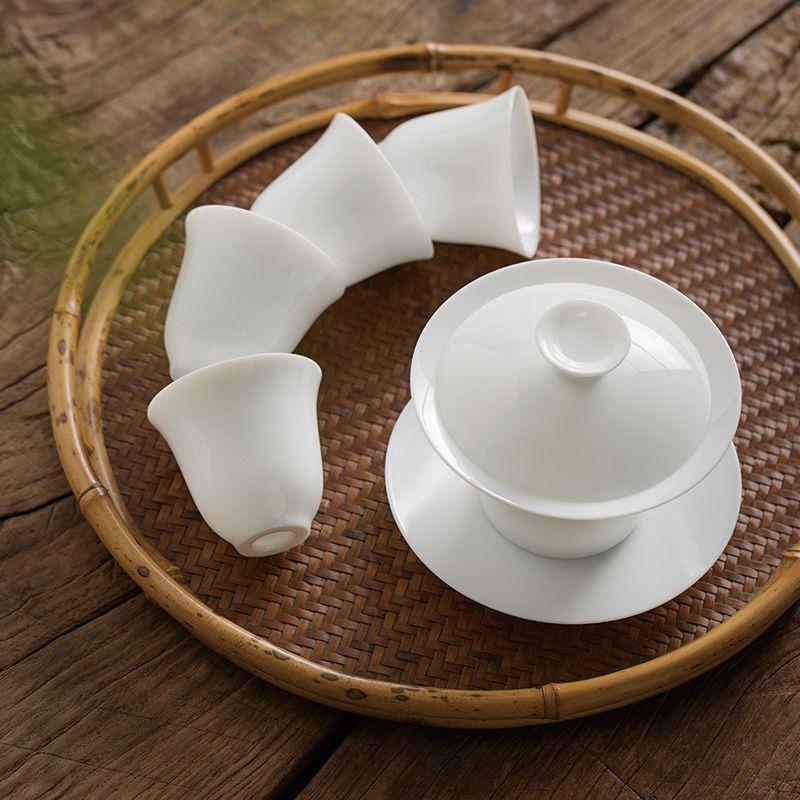 White Porcelain Three-Talent Gaiwan Tea Cup - Pure White Thin-Walled Ceramic Kung Fu Tea Set with Custom Logo