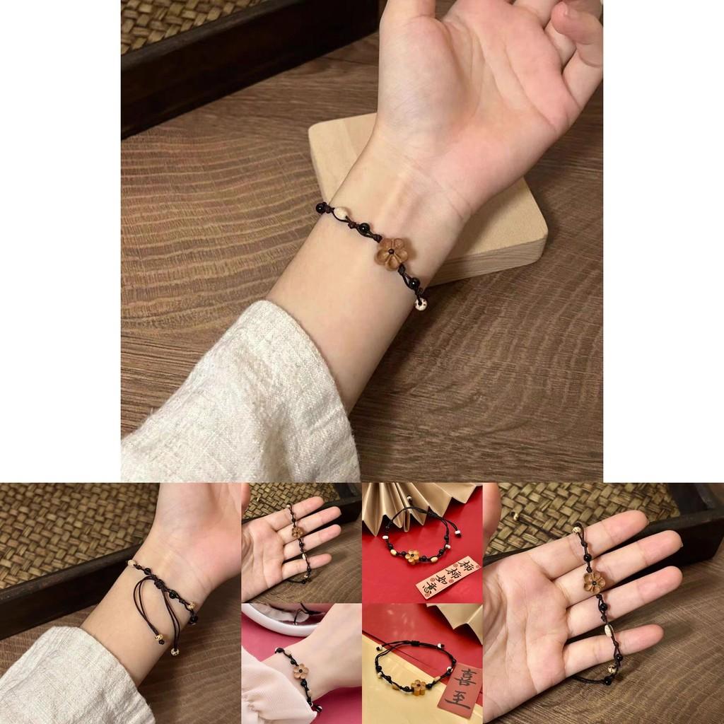 Elegant Handmade Floral Bracelet For Women Featuring Natural Stone And Wood Elements