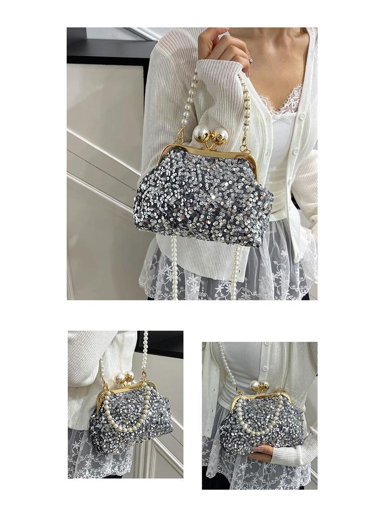 Trendy Beaded Pearl Chain Handbag: Women's Clip-On Crossbody Evening Bag