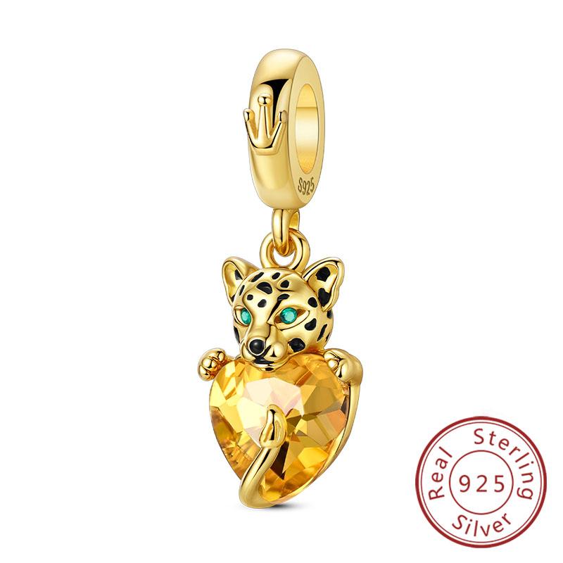 Original Charms Beads Copper Golden Bow Leopard Cat Dog Sunflower Beads Fit Pendant Bracelet Women Jewelry Gift