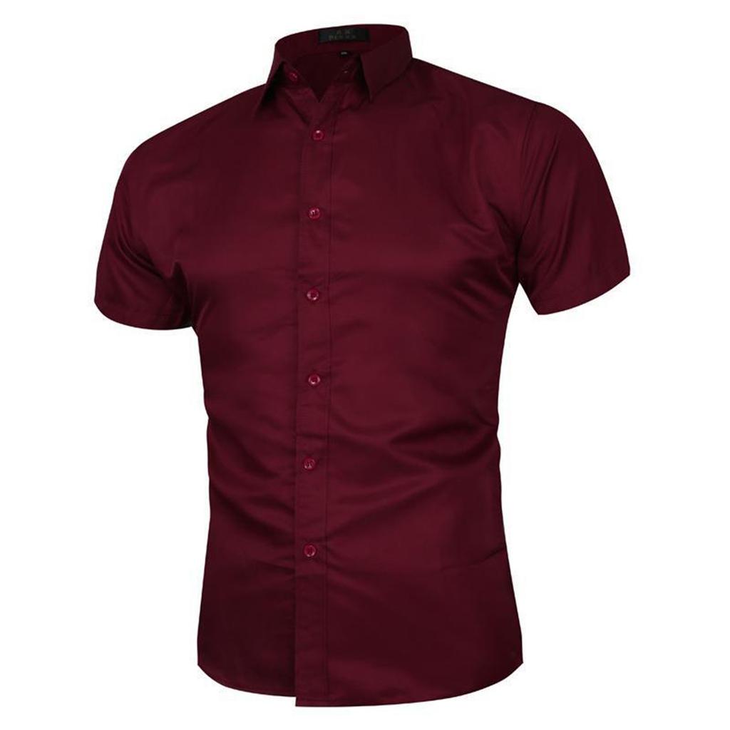 Men's Summer Solid Slim Fit Shirts Men's Business Fashion Casual Short Sleeve Shirts
