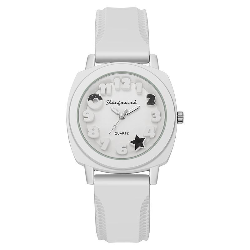 Silicone embossed watch fashion watch casual women s watch square quartz watch with simple candy color белый