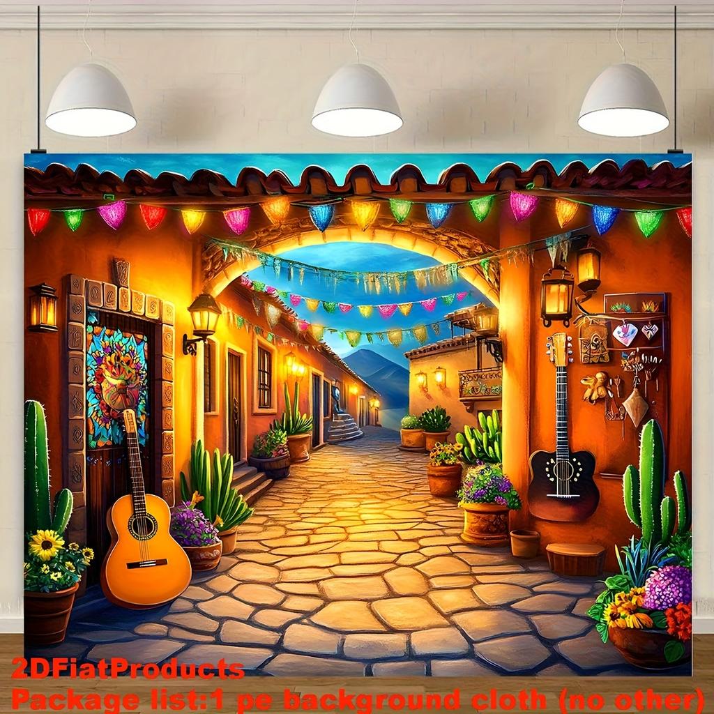 1 piece of 2D flat photography booth props, a vibrant Mexican garden polyester backdrop