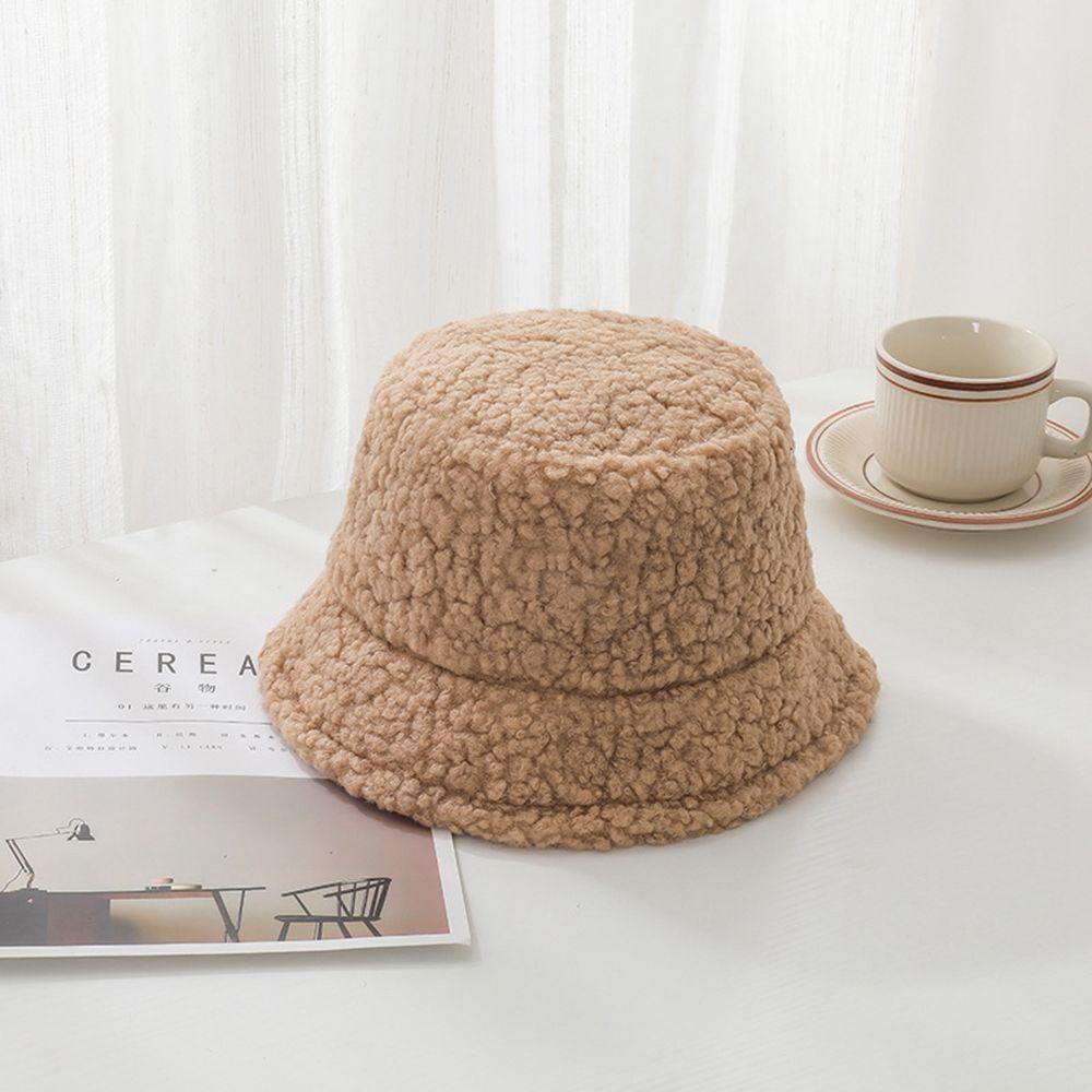 Girl Lamb Plush Autumn and Winter Korean Style Caps Pure Color Caps Lambwool Bucket Hat Female Hats