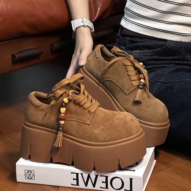 Beaded Women Platform Shoes Wedges New Trend Sneakers Designer 2025 Winter Suede Woman Walking Loafers Brand Zapatillas Mujer