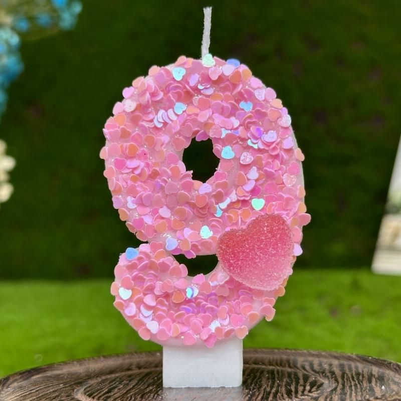 

Цифровые свечи для торта на день рождения Украшение торта Празднование первого дня рождения Розовое сердце любви 9