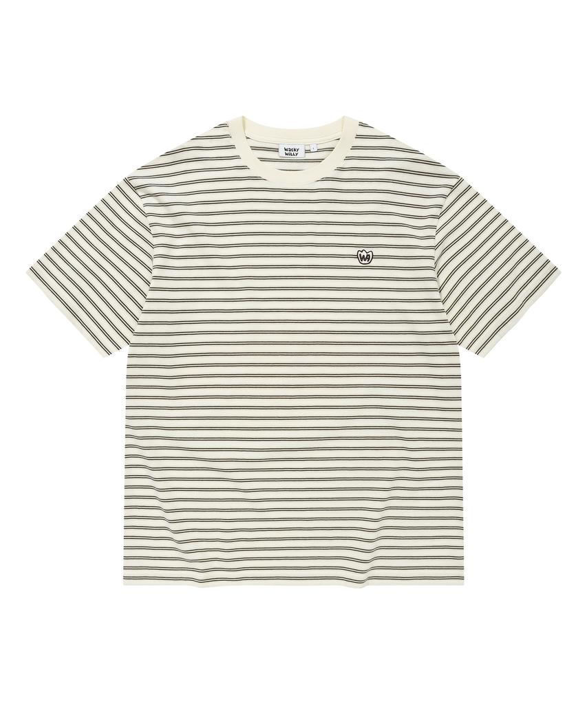 WACKY WILLY Multi-Stripe Wappen Short Sleeve T-Shirt Cream