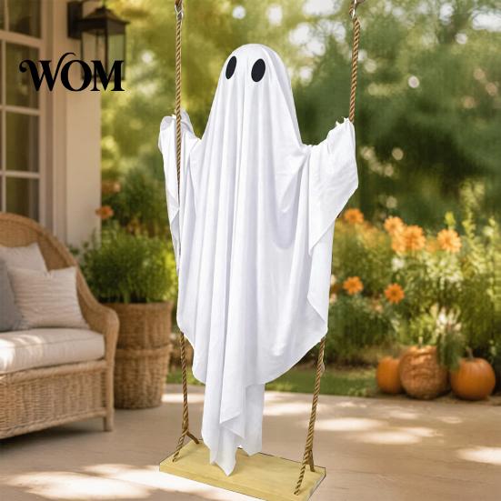 Weighted Fabric Flying Ghost Halloween Hanging Swing Decor with String Lights, Glowing Floating Easy Assembly Ghosts Ornament for Yard Tree,