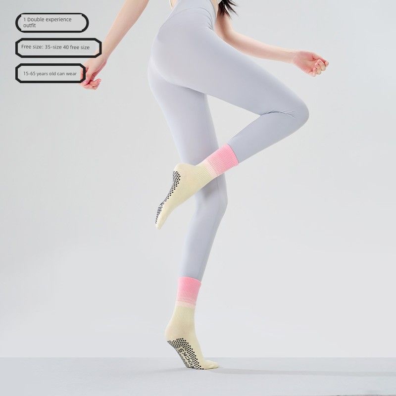 

Summer Long Yoga Socks Yoga Long Socks Non Slip Professional Female Pilates Fitness Sports Indoor Knee Socks Adult [1 pair of experience outfit] Lotus Pink White