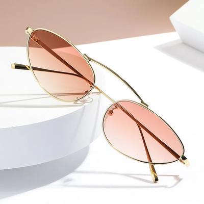 Occhiali da Sole Cat Eye Moda Lusso per Donna Montatura Metallica Ovale Piccola Unica Occhiali Design di Marca Occhiali da Sole UV400 lentes de sol