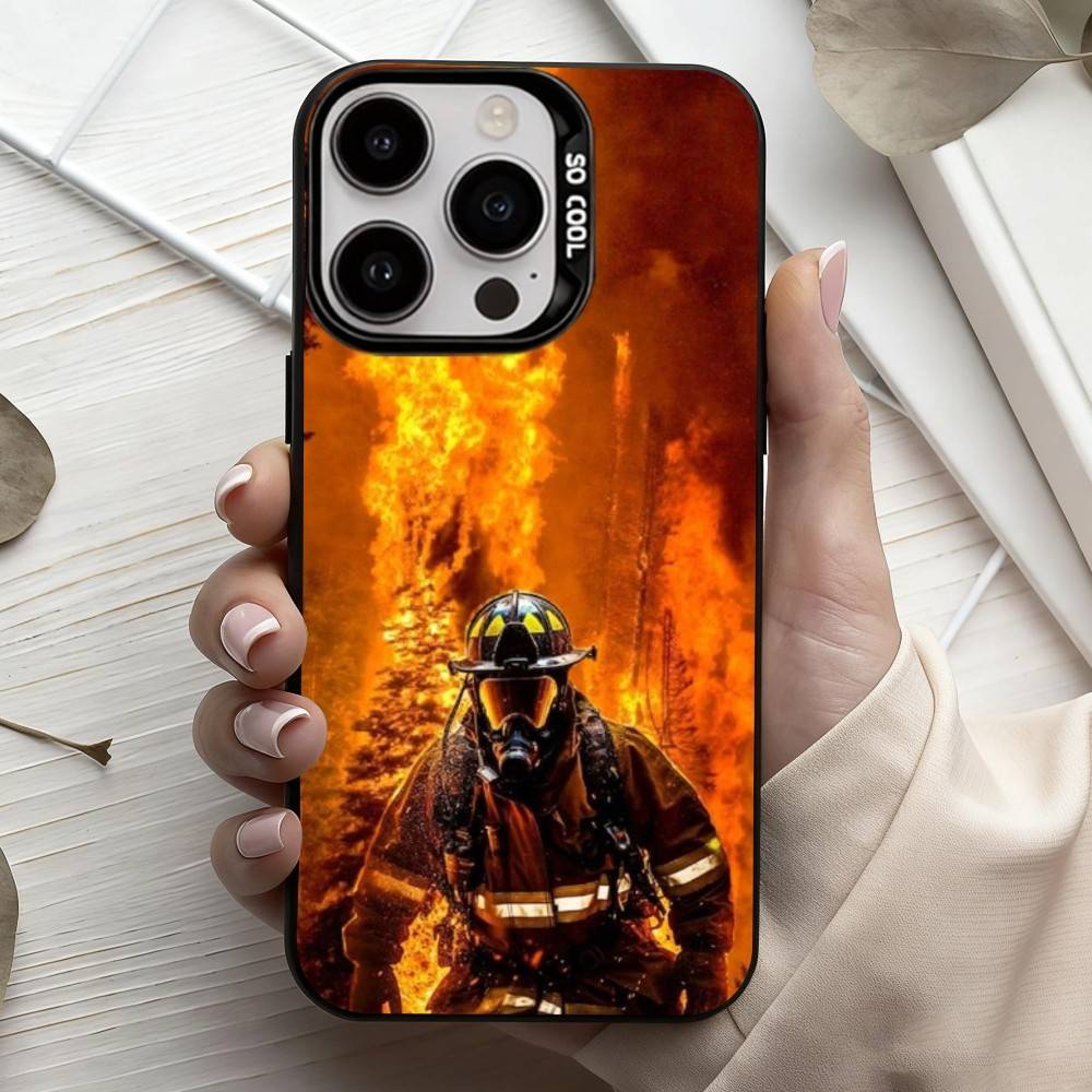 Fire Disaster Firefighter Phone Case For iPhone17,16,15,14,13,12,11 Plus,Pro Max Black Candy Silver Plated Cover