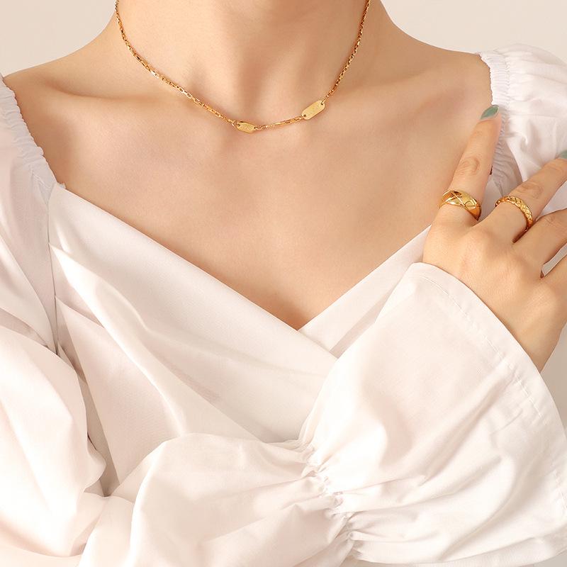 Korean Style Summer Cutout Double Pendant Collarbone Necklace, Titanium Steel with 18K Gold Plating P569
