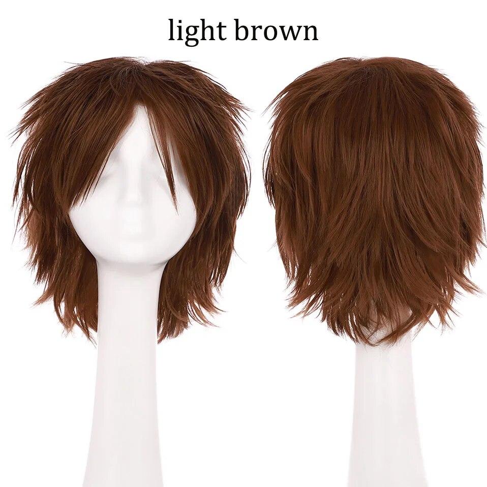 

S-noilite синтетична коротка перука синій коричневий чорний жінки чоловіки косплей костюм партія голова перуки волосся 12inches світло-коричневого кольору