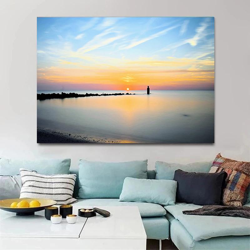 Sunset Mountains Sky Posters Sea Landscape Canvas Painting Natural Scenery Wall Art Pictures Living Room Home Decor Gift Poster