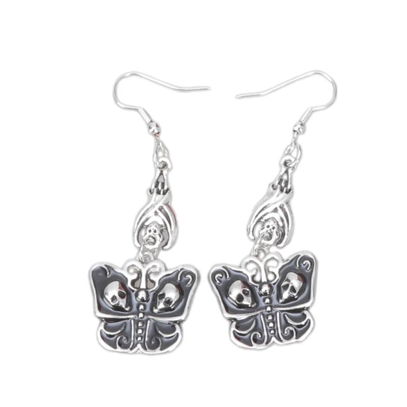 9x Goth Mysterious Drop Earring Jewelry Rose Heart for Butterfly Bat Skull for Cross Pendant Charm Vintage Earring For W