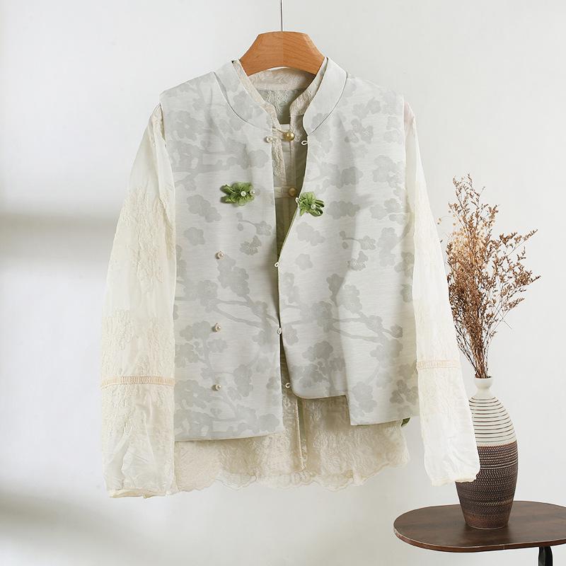 2025 new jacquard buckle vest women's high-end wind embroidery early spring vest women