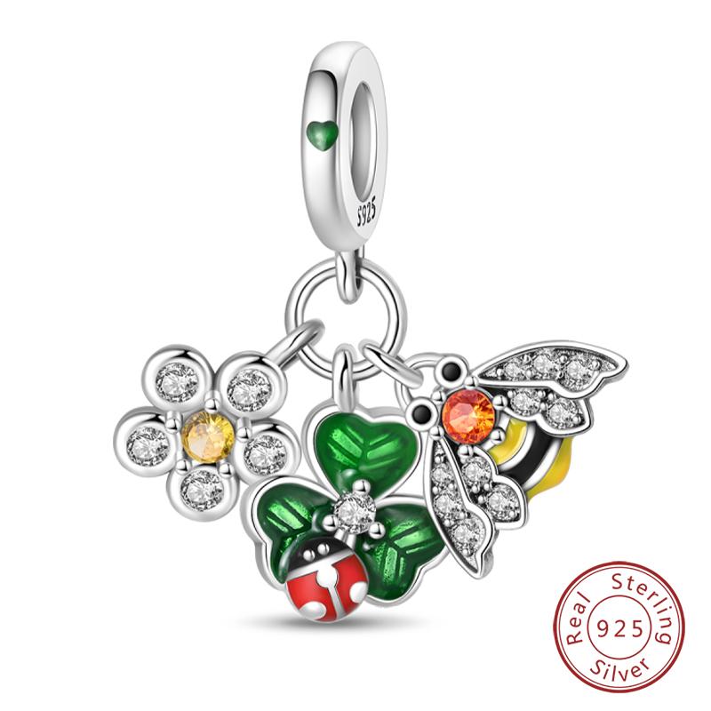 100% Copper Cute Little Bear Butterfly Flamingo Charms Beads Rose Princess Pendants Fit Diy Bracelets Jewelry Gifts