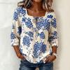 Womens Retro Floral Print Square Neck 3 Quarter Sleeve Casual Loose Top