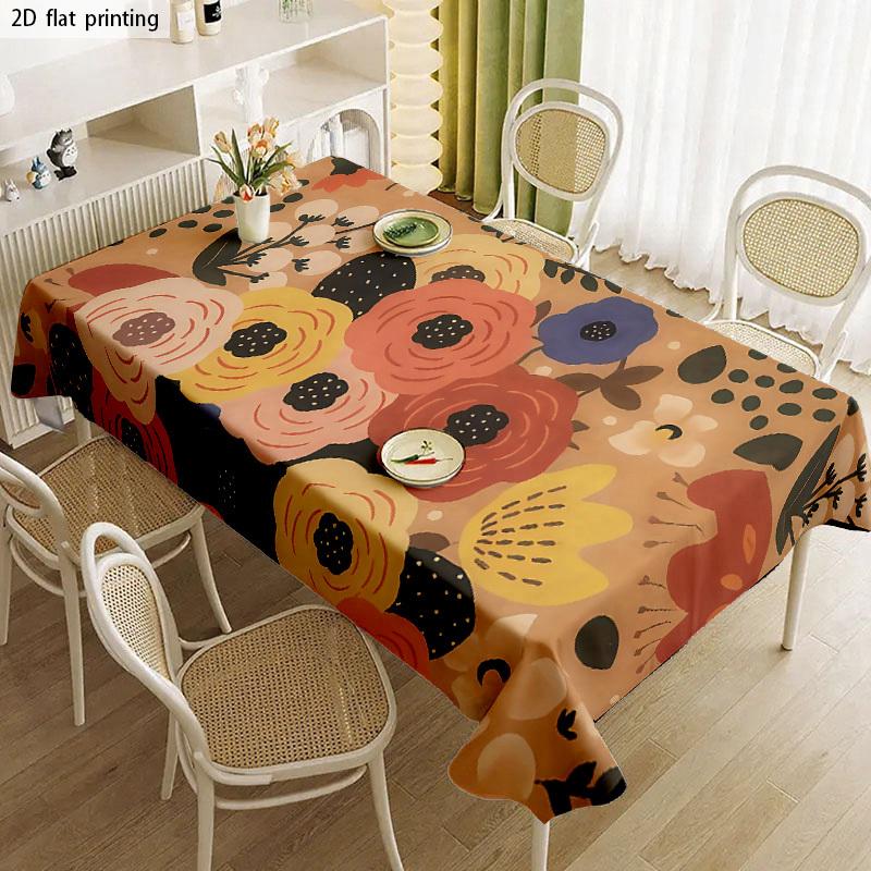 Vibrant Floral Print Waterproof Tablecloth for Dining Room Outdoor Patio Picnic Table Cover