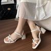 Beautiful with Skirt, High-heeled Sandals, Women's Summer Wear Fashion and High-end Sense 2025 New French Thick-heeled Sandals